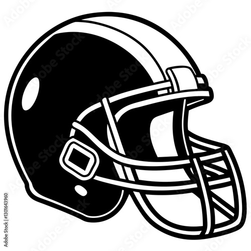 American football helmet, black and white, side view vector illustration