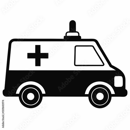 a black and white ambulance isolated on a white background, symbolizing emergency medical services and healthcare vector illustration