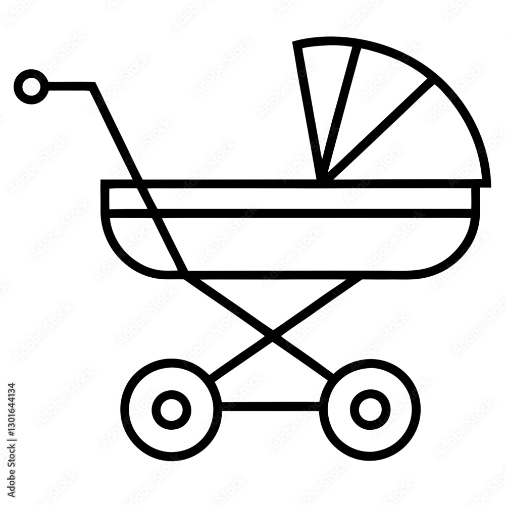 an outline illustration of a baby stroller with a hood and handle vector illustration an outline illustration of a baby stroller with a hood and handle vector illustration