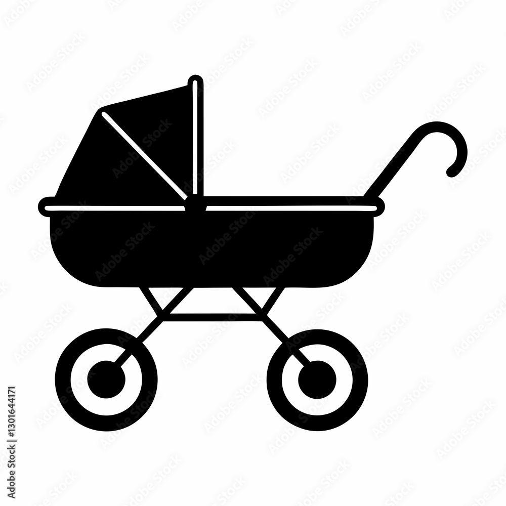 a minimalist silhouette of a baby stroller. The stroller is black and white with a classic design and simple lines vector illustration a minimalist silhouette of a baby stroller. The stroller is black and white with a classic design and simple lines vector illustration