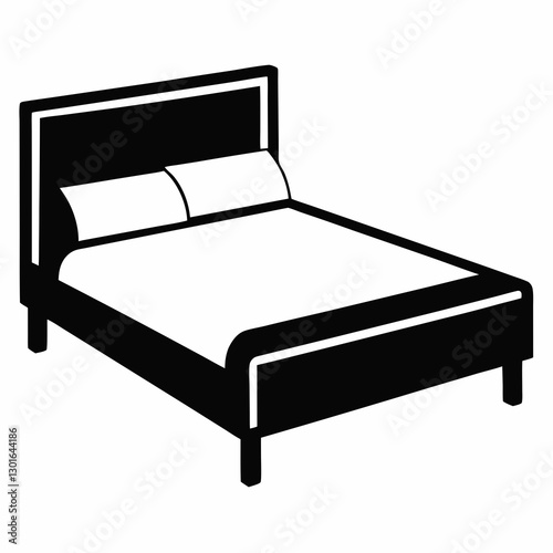 an illustration of a bed in black and white, with two pillows and clean lines. This vector image would be perfect for various design projects vector illustration