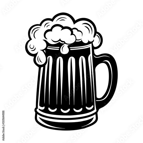 an illustration of a beer mug with foamy beer. The mug is full of beer with overflowing foam vector illustration