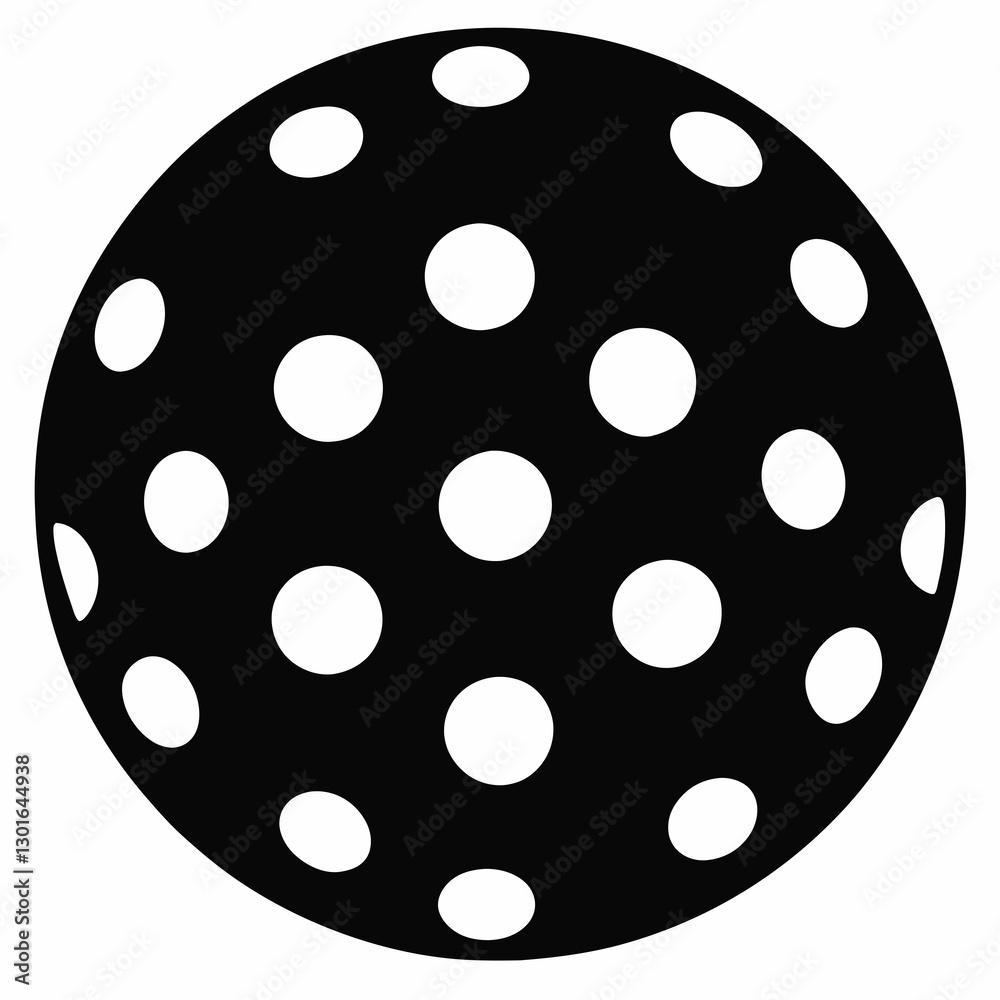 black pickleball, showcasing its unique hole pattern. The ball is perfectly round with multiple round spots, vector icon illustration black pickleball, showcasing its unique hole pattern. The ball is perfectly round with multiple round spots, vector icon illustration