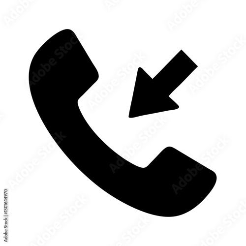 Incoming call icon, a silhouette of a phone receiver with an arrow indicating an incoming call vector illustration