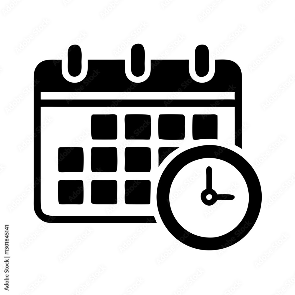 a stylized calendar and clock icon, symbolizing time management and scheduling. The black and white design creates a sense of simplicity and efficiency vector illustration a stylized calendar and clock icon, symbolizing time management and scheduling. The black and white design creates a sense of simplicity and efficiency vector illustration