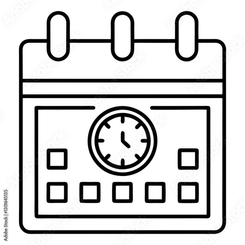 a minimalist line art of calendar with a clock, symbolizing time management and scheduling vector illustration
