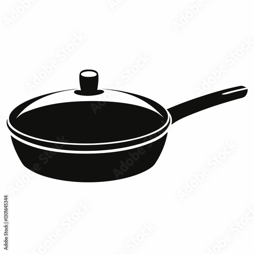 a black skillet with a glass lid, perfect for cooking delicious meals vector illustration