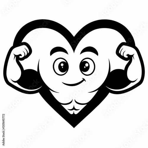 an illustration of a strong heart with muscular arms, designed to symbolize strength, and health. It features a smiling face and flexed biceps, conveying confidence and wellness vector illustration