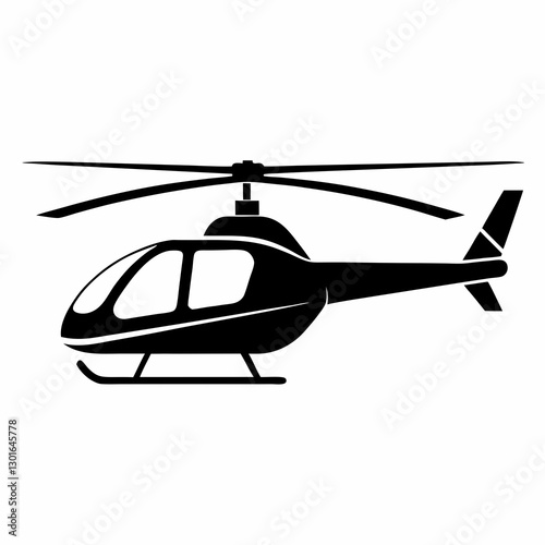 a helicopter silhouette on a isolated background. The helicopter is black, and a simple, vector illustration