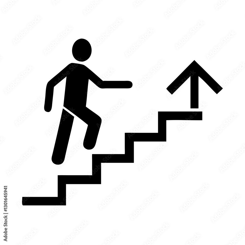 a person climbing stairs, with an arrow pointing upward, symbolizing progress and growth vector illustration a person climbing stairs, with an arrow pointing upward, symbolizing progress and growth vector illustration