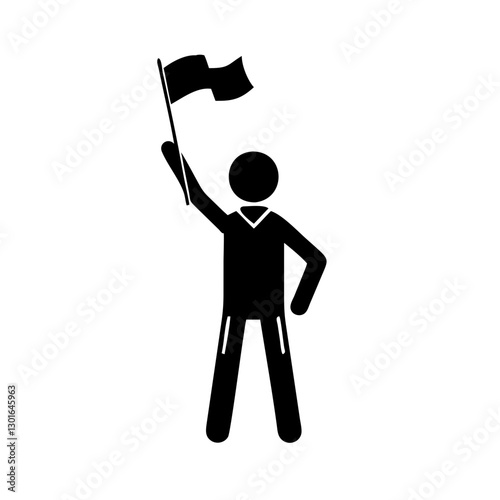 a person holding and waving a flag, with their arm raised high in a symbolic gesture vector illustration