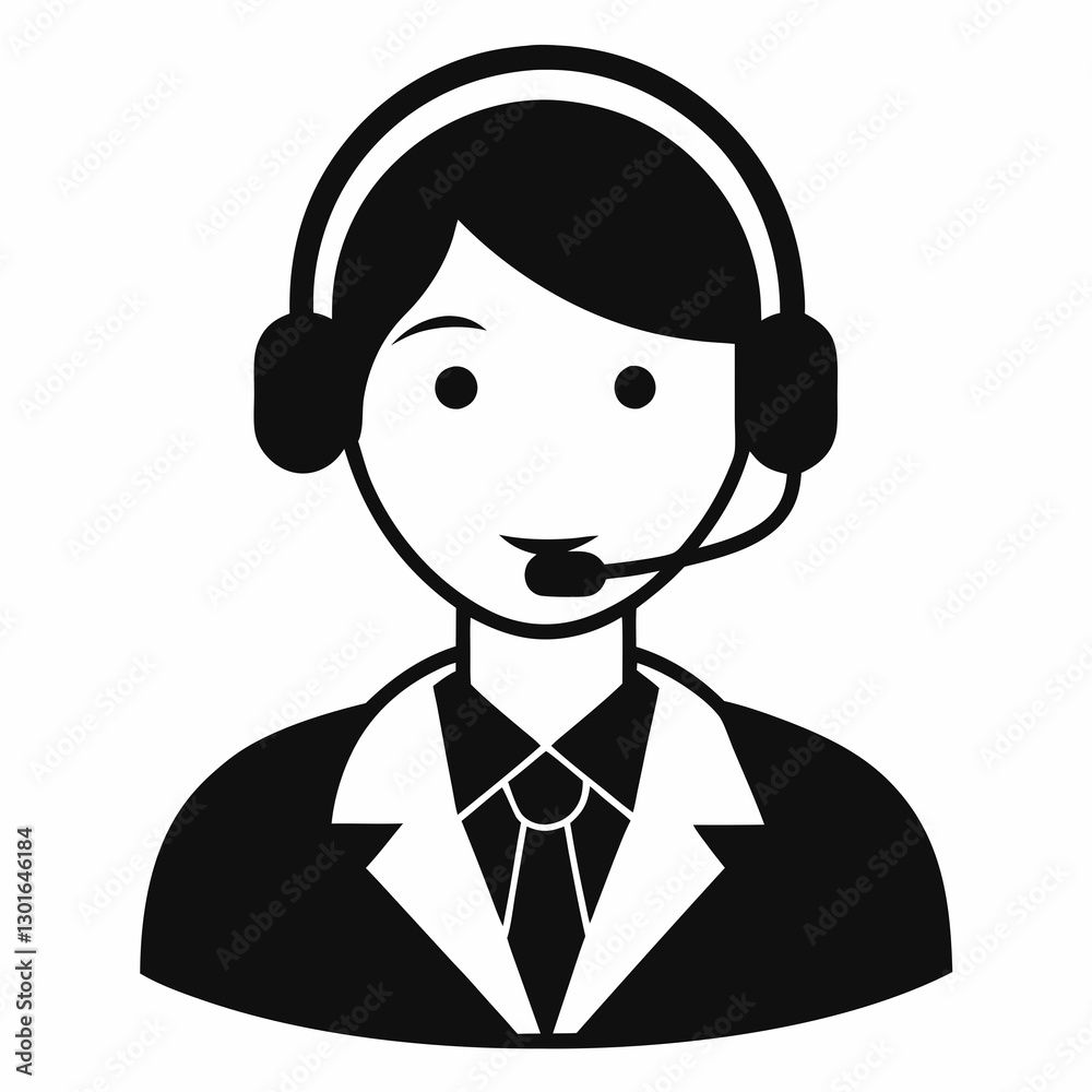 a black and white illustration of a customer service representative wearing a headset and smiling confidently vector illustration a black and white illustration of a customer service representative wearing a headset and smiling confidently vector illustration