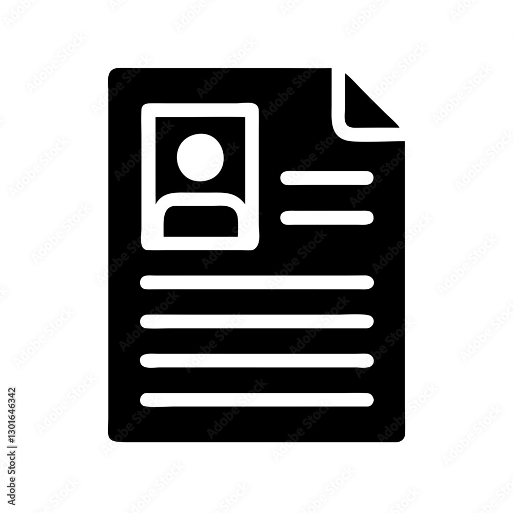 an icon of a resume document containing text and a profile picture section, symbolising job application or human resource vector illustration an icon of a resume document containing text and a profile picture section, symbolising job application or human resource vector illustration
