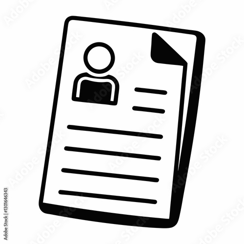 a resume with a profile icon, lines of text and a bent corner. It symbolizes job applications, employment or career-related documents vector illustration