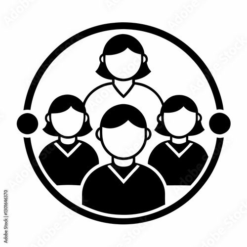 a stylized icon representing a team or group of people, enclosed within a circular frame vector illustration