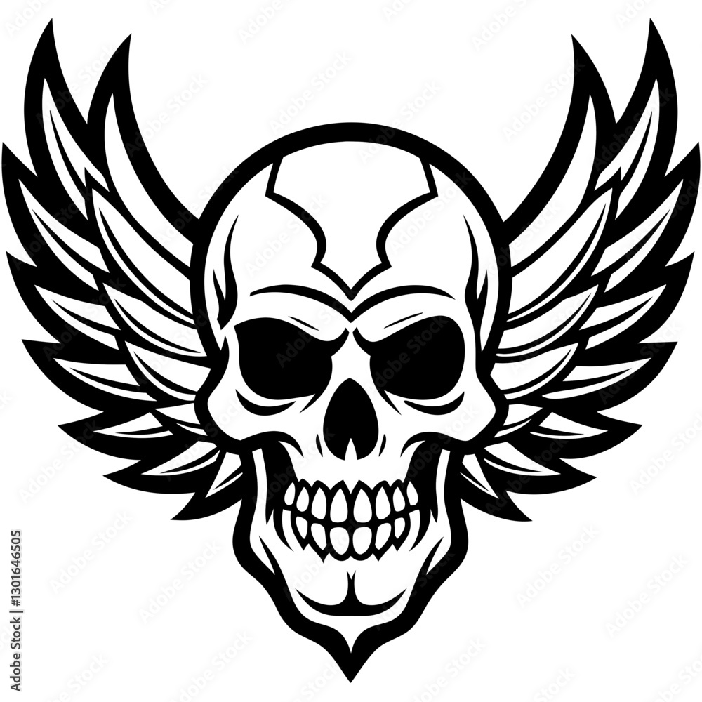 a unique illustration of a skull adorned with elegant wings, set against a monochrome background, evokes a sense of both mystique and edginess vector illustration a unique illustration of a skull adorned with elegant wings, set against a monochrome background, evokes a sense of both mystique and edginess vector illustration