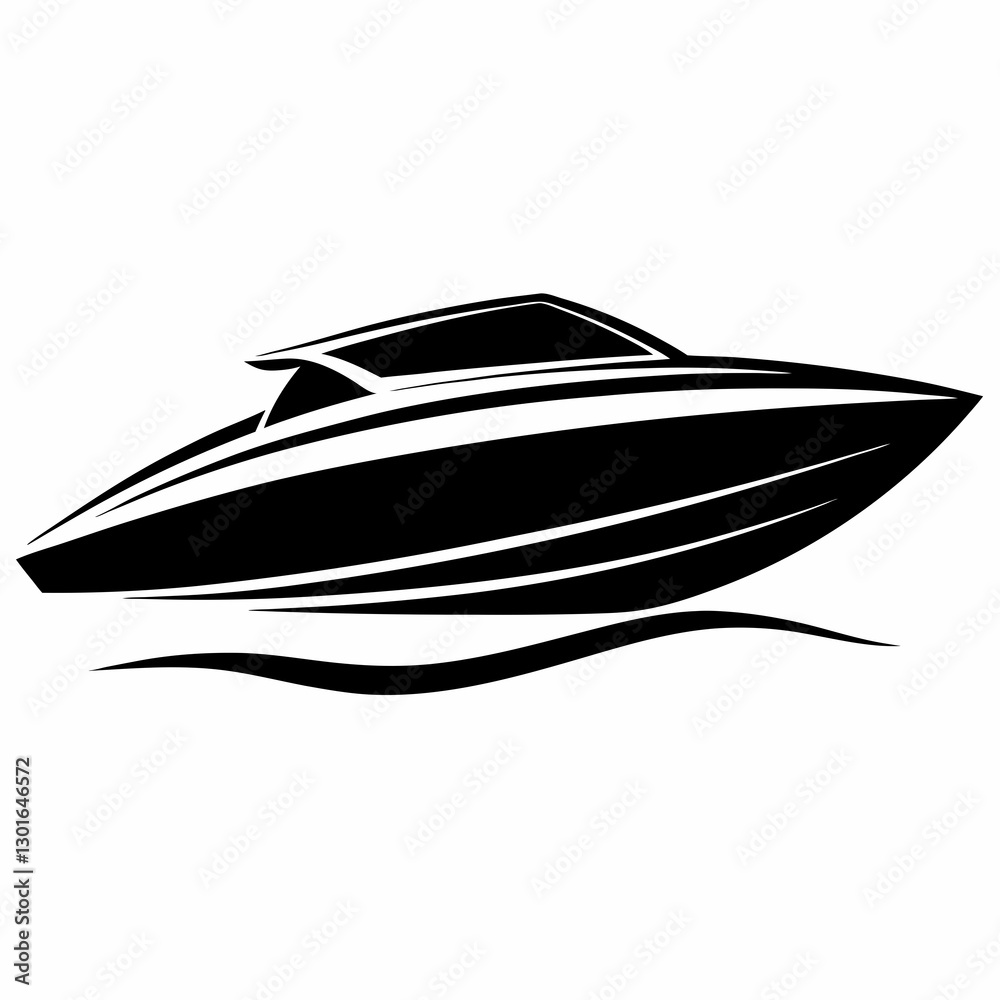 a sleek black and white illustration of a speedboat on the water, representing speed and luxury vector illustration a sleek black and white illustration of a speedboat on the water, representing speed and luxury vector illustration