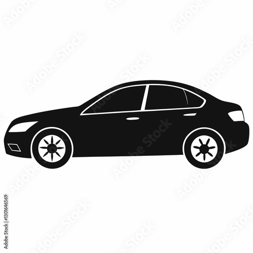 a black sedan in a side view with a sleek design, showcasing its shape and features vector illustration