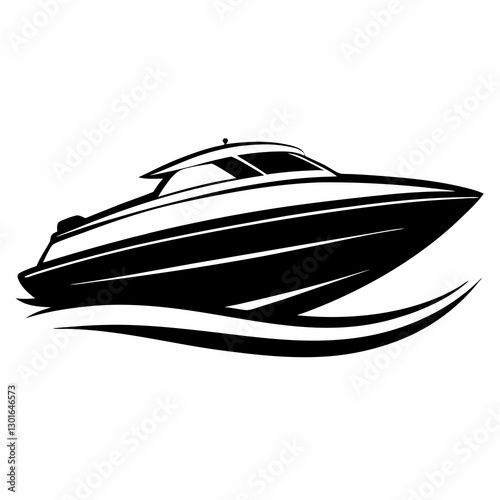 a sleek and stylish powerboat cutting through the water. The boat's design is sleek and modern, with a powerful engine and a sharp bow vector illustration