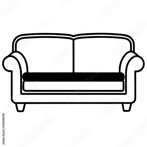 a black and white outline illustration of a comfortable modern sofa, perfect for any living room vector illustration