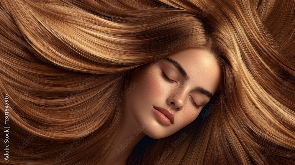 Obraz premium Stunning model with flowing golden hair resting elegantly against a dark background