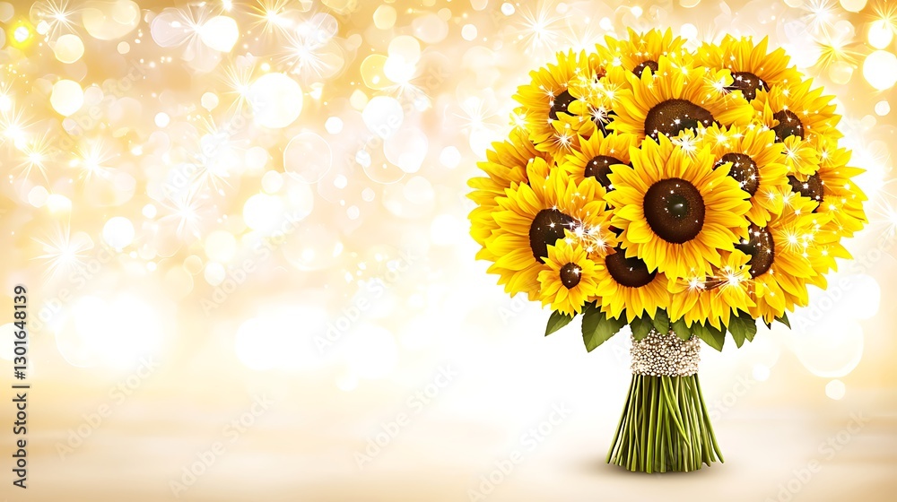 Obraz premium Bright Sunflower Bouquet with Sparkling Background and Bokeh Effect