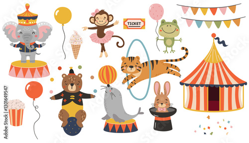 Circus animals clipart, Circus set collection vector, Cute animals, Carnaval clipart