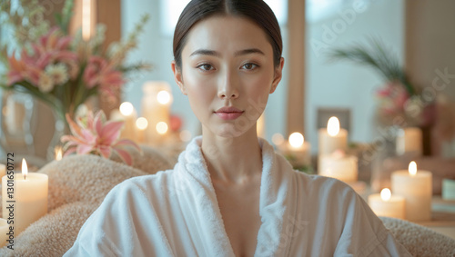 Bellissima donna di origini asiatiche si rilassa in una spa di un centro benessere