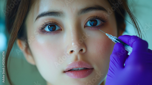 Under-Eye Injection: Woman Receiving Cosmetic Treatment for Dark Circles