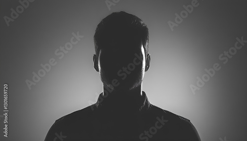 Anonymous person. Shaded portrait of man on grey gradient background