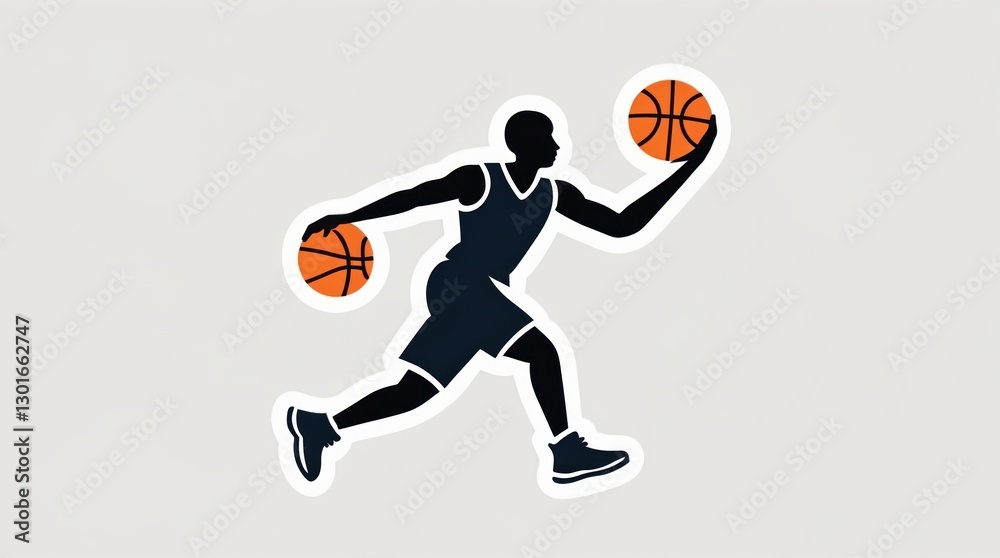 Fototapeta premium Dynamic Basketball Player Silhouette with Action Pose, Sports Icon, Graphic Design Element for