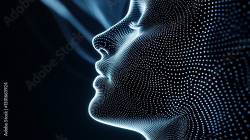 Digital art creation of a beautiful woman's profile with light particles studio graphic design futuristic close-up