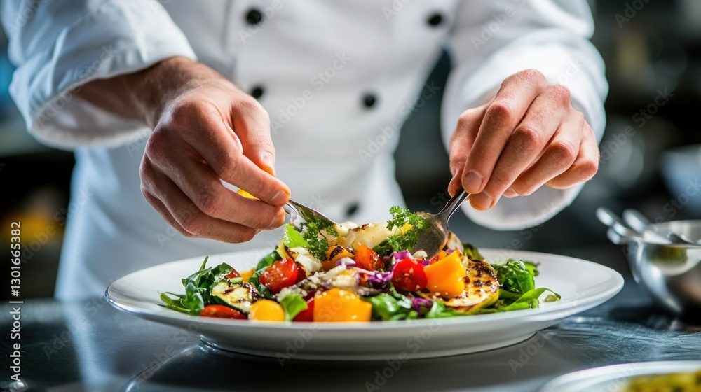 Culinary Artistry: A Chef's Precision in Preparing a Vibrant Salad Culinary Artistry: A Chef's Precision in Preparing a Vibrant Salad