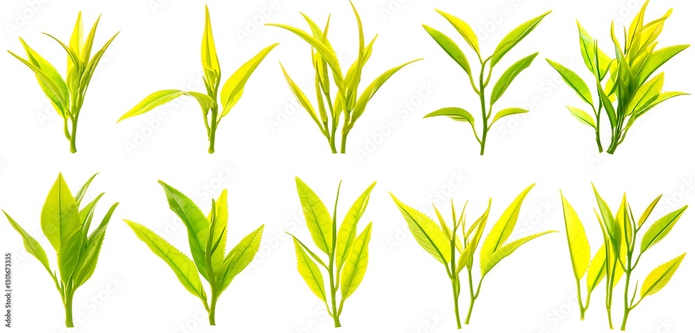 Fototapeta premium Fresh Green Leaves Collection Isolated on White Background