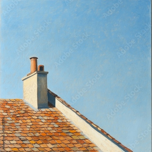 Charming rooftop with chimney against clear blue sky photo