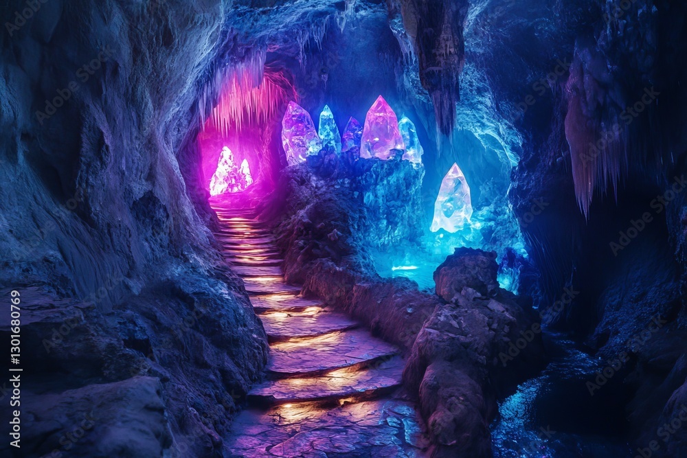 Otherworldly Cave with Luminous Rock Formations Otherworldly Cave with Luminous Rock Formations
