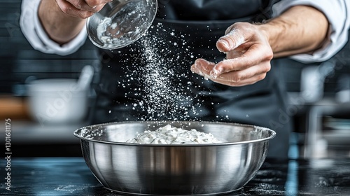 Chef Sift Flour, Mixing Dough, Kitchen photo