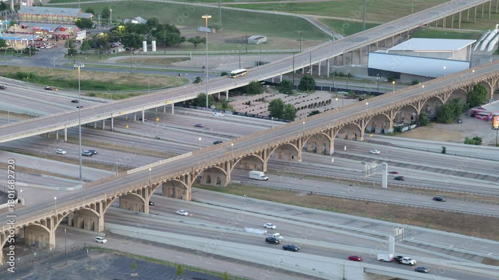 Sunset high angle view of the Trinity River Bridge Sunset high angle view of the Trinity River Bridge