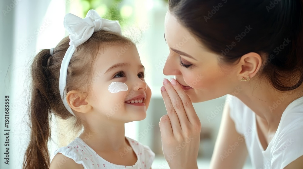 Mother Applying Sunscreen to Little Girl's Cheeks Mother Applying Sunscreen to Little Girl's Cheeks