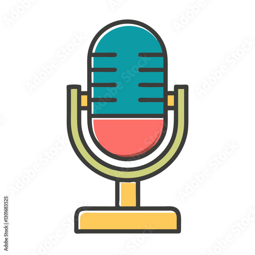 Microphone in Stand with Colorful Background - Perfect for Music and Podcasting Visuals