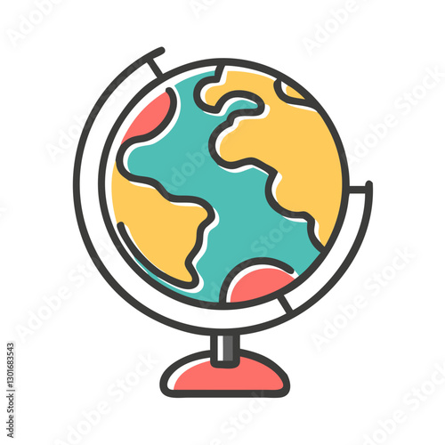 Red globe illustration highlighting continents, global awareness