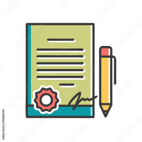 Red document with pen and signature, legal importance