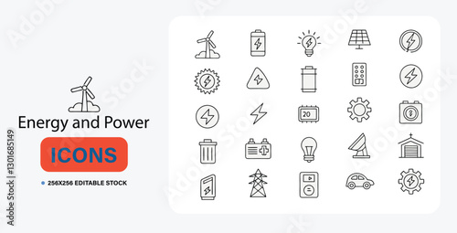 Energy and Power Icon Set - Editable Stock Vector