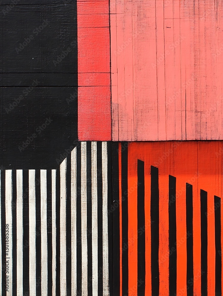 Fototapeta premium Abstract Painting on Wood Panels with Geometric Forms and Bold Colors