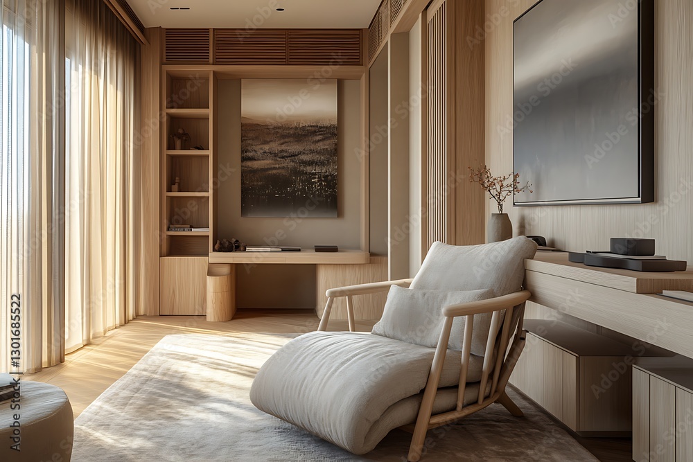 Fototapeta premium Serene Modern Wooden Living Room Design