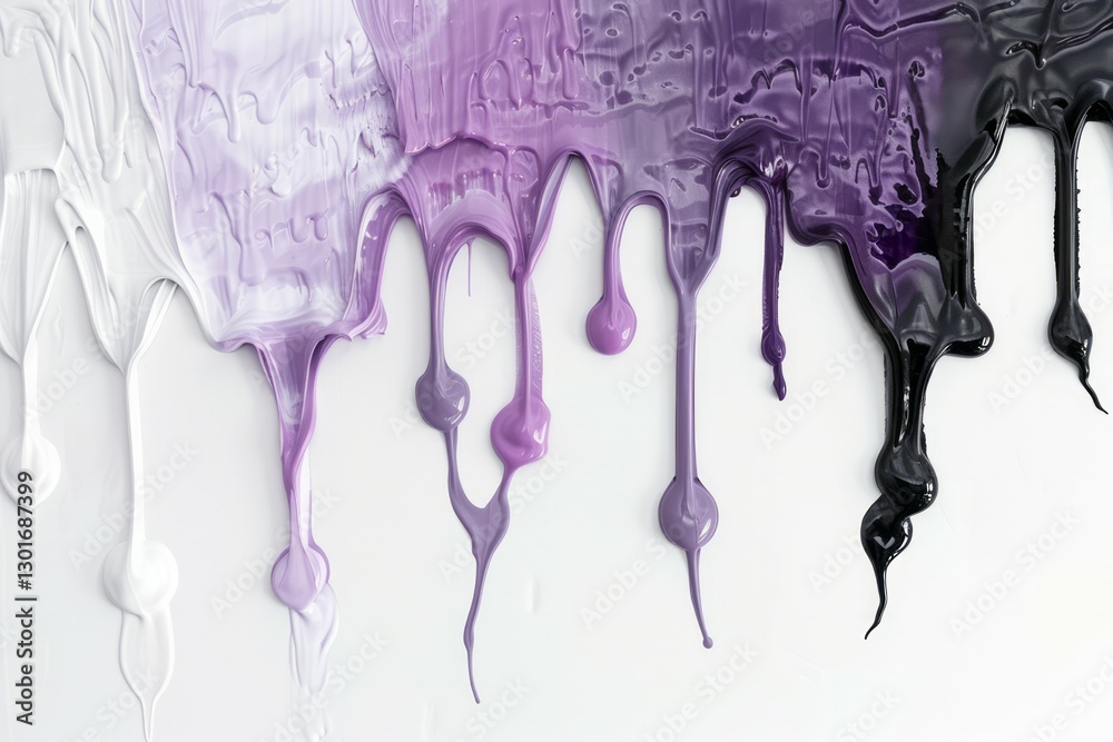 Naklejka premium Photo of Purple black and white paint stains on white surface. Detailed image