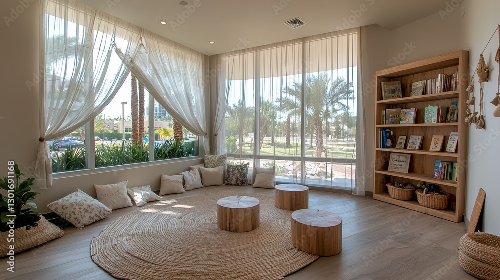 Naklejka premium The Montessori Classroom utilizes wooden furniture, educational toys, and materials for kindergarten and preschool early education