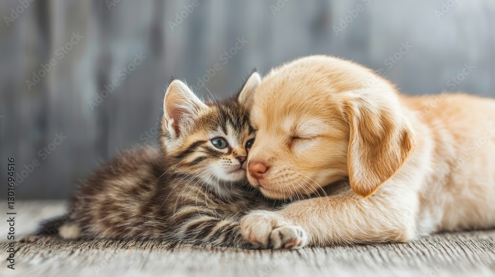 Puppy and Kitten Playing Together, Symbolizing Friendship for Marketing Campaigns Puppy and Kitten Playing Together, Symbolizing Friendship for Marketing Campaigns