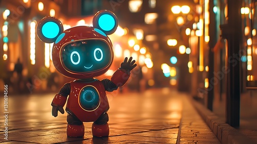 Wallpaper Mural Cute Robot Welcoming Night City Torontodigital.ca