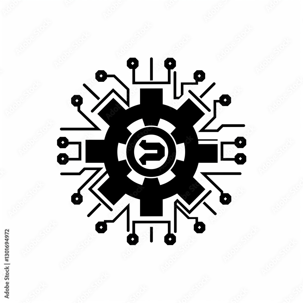Futuristic black and white circular tech icon. Futuristic black and white circular tech icon.